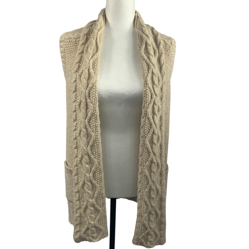 Eddie Bauer Cable Knit Vest Hand Knit Look Wool Oatmeal Heritage Cottage Coastal - Picture 3 of 12